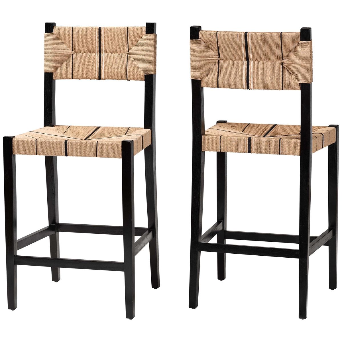 New in the box! Bali & pari Prita Paper Loom and Mahogany Wood Furniture Collection, Bar Stool, Black, Set of 2