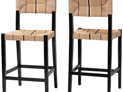 New in the box! Bali & pari Prita Paper Loom and Mahogany Wood Furniture Collection, Bar Stool, Black, Set of 2