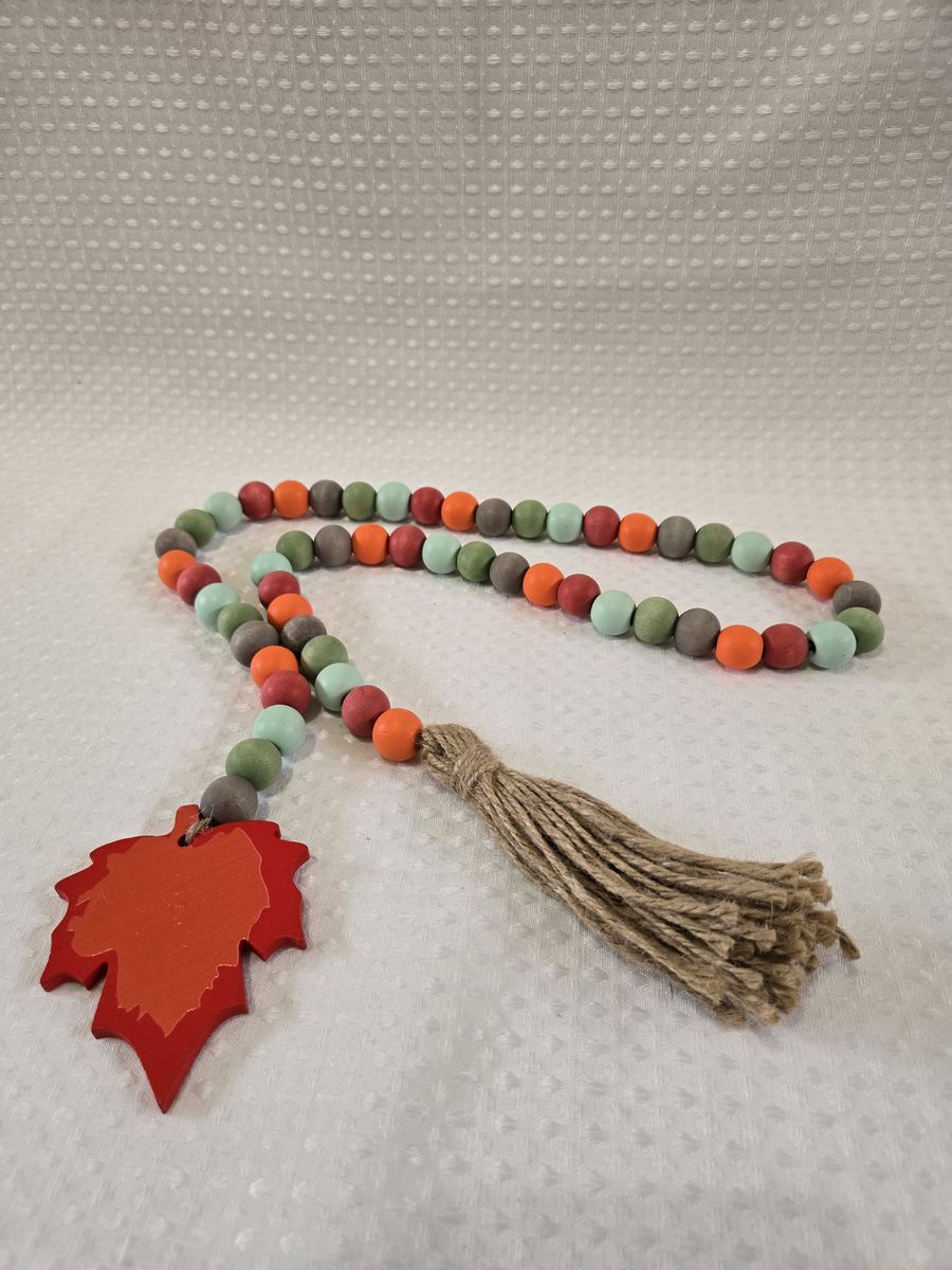 Fall decor bead garland with leaf and tassel