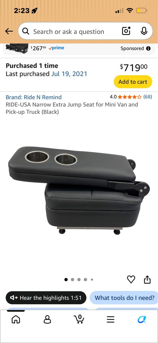 Ride N Remind USA Black Narrow Extra Jump Seat for Mini Van/Pickup Truck with Cupholders
