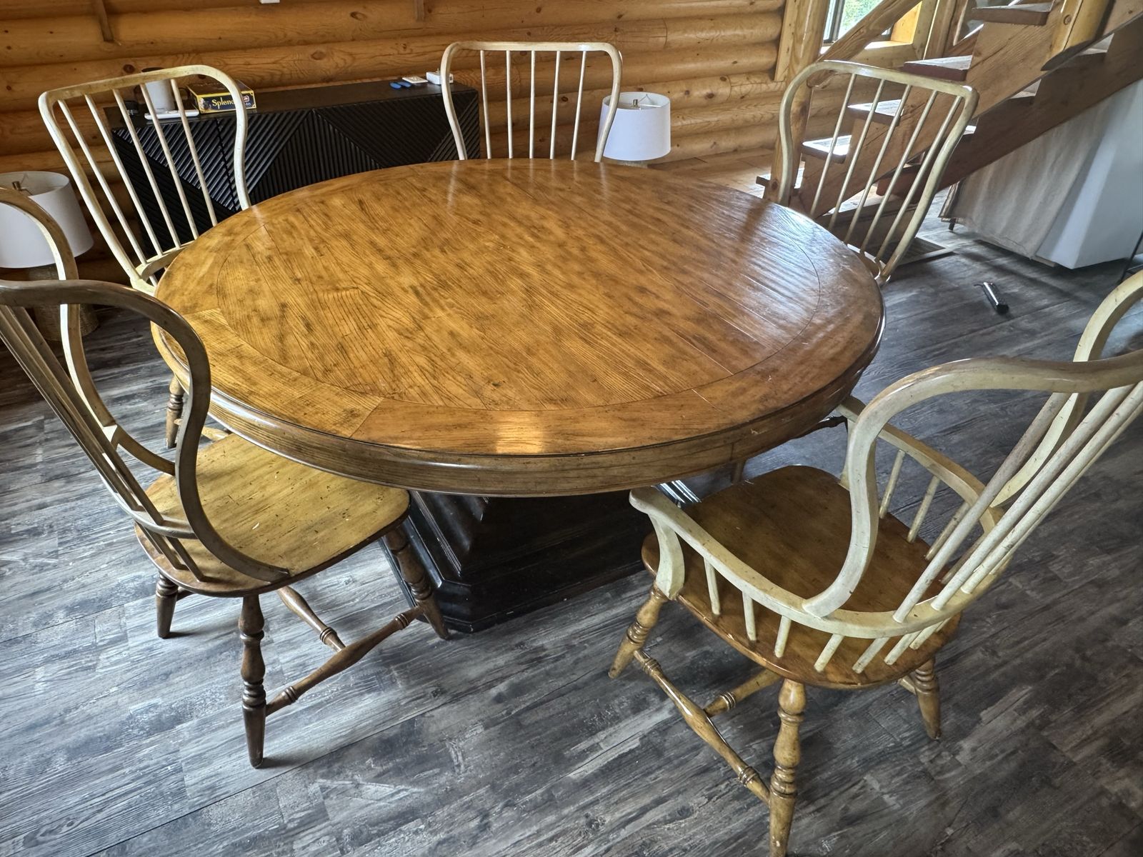 Round Wood Dining Table with 5 Chairs - Solid Construction, Classic Style