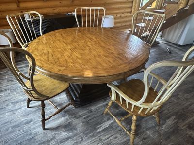 Round Wood Dining Table with 5 Chairs - Solid Construction, Classic Style
