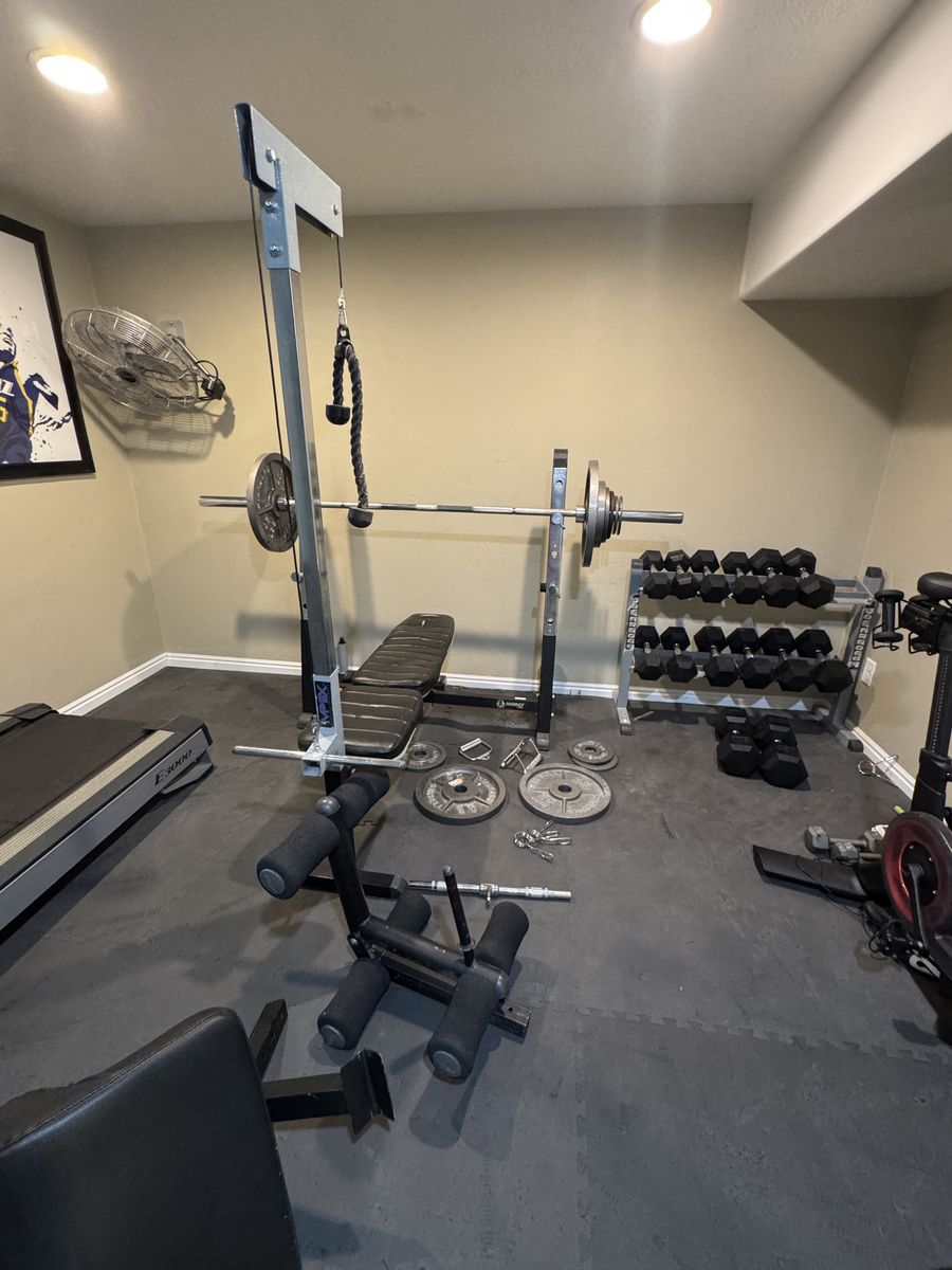 Complete Home Gym Setup Marcy fitness weight bench bench press with weights and dumbbells/ rack