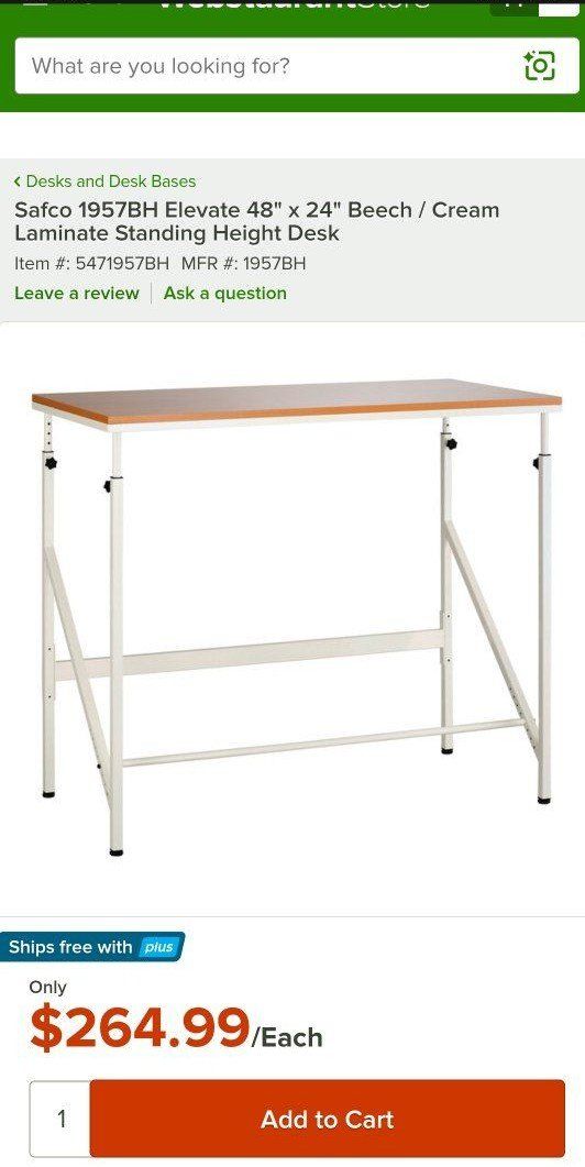 Safco Elevate 1957BH Standing Height Desk 48" x 24" Beech/Cream - New in Box