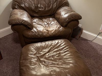 faux Leather Are Chair And Ottoman For Sale
