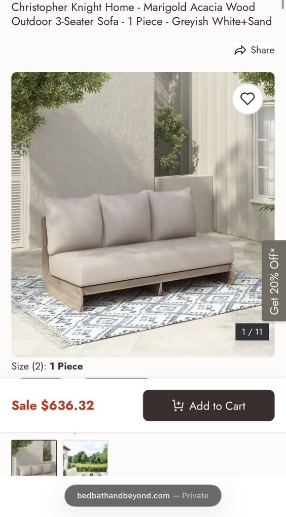 Home Marigold Acacia Outdoor 3-Seat Sofa NEW