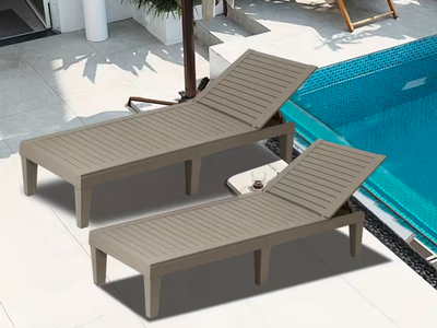 New set of 2 Chaise Lounge Chair Set, adjustable, waterproof, gray