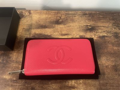 Chanel CC Timeless Zip Around Wallet — Caviar Leather in Dark Pink