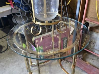 Vintage Gold Metal Round Side Table - Glass Top - 2-Tier Glam End Table