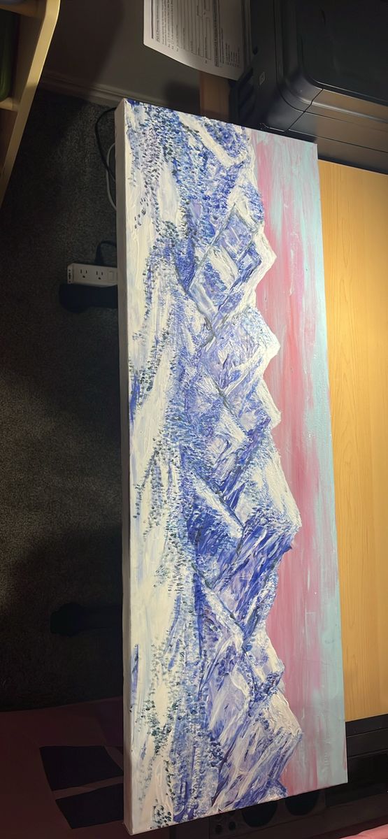 Original Hand-Painted Mountain Canvas Art - Blue and Pink Sunset Landscape