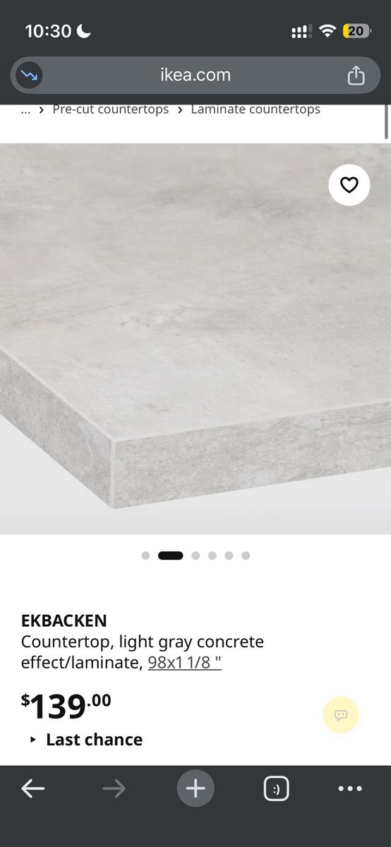 Free IKEA EKBACKEN Light Gray Concrete Effect Laminate Countertop for Kitchen Island 74x42