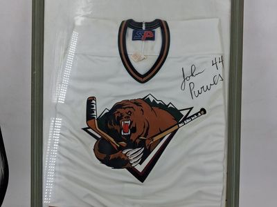 Framed Utah Grizzlies SP Hockey Jersey Signed by John Purves #44