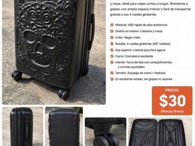 Hard Shell Carry-On Suitcase with Skull & Roses Design - 360 Spinner Wheels