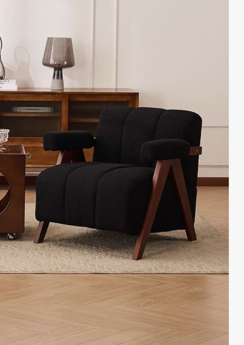DAILYHOME Boucle Accent Chair - Black Modern Design, Comfortable Seating