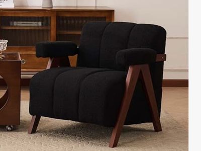 DAILYHOME Boucle Accent Chair - Black Modern Design, Comfortable Seating