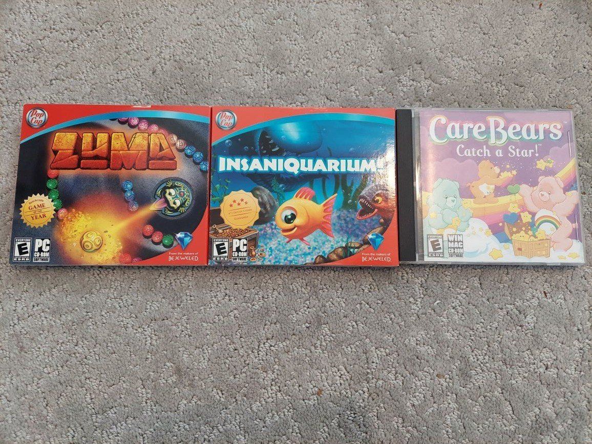 Care Bears Catch a Star, Zuma, & Insaniquarium PC CD-ROM Games - Retro Software Bundle