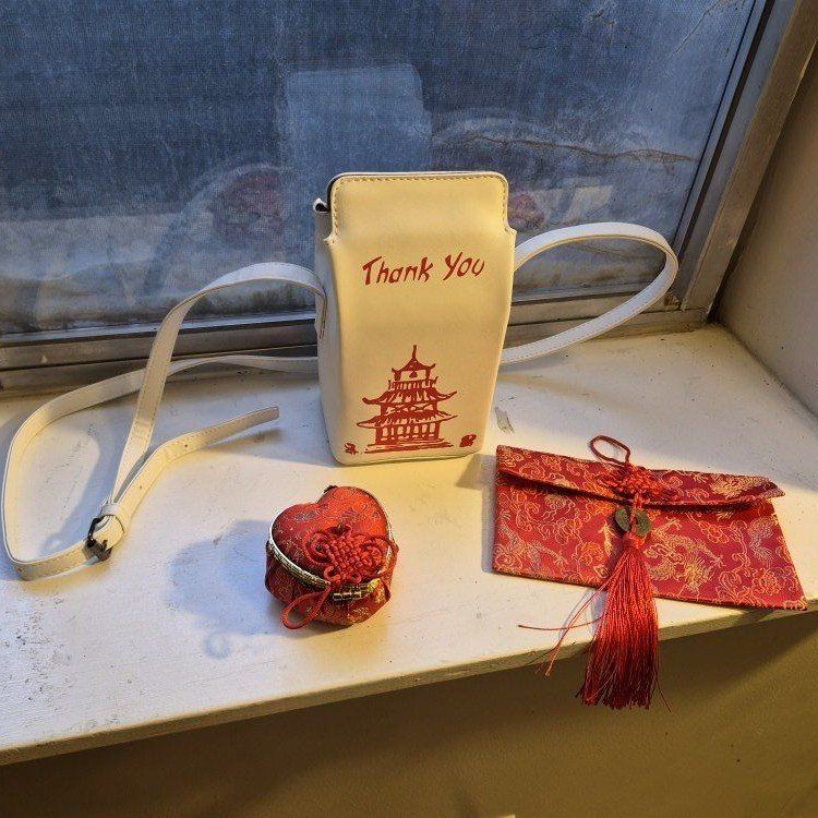 Chinese Box Purse with Red Accessories - Unique Novelty Crossbody Bag