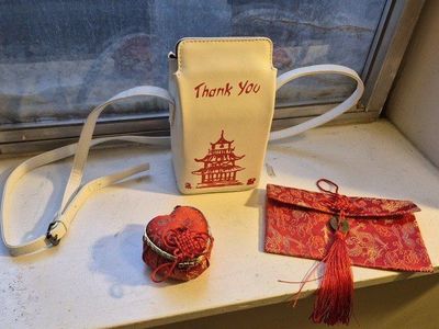Chinese Box Purse with Red Accessories - Unique Novelty Crossbody Bag