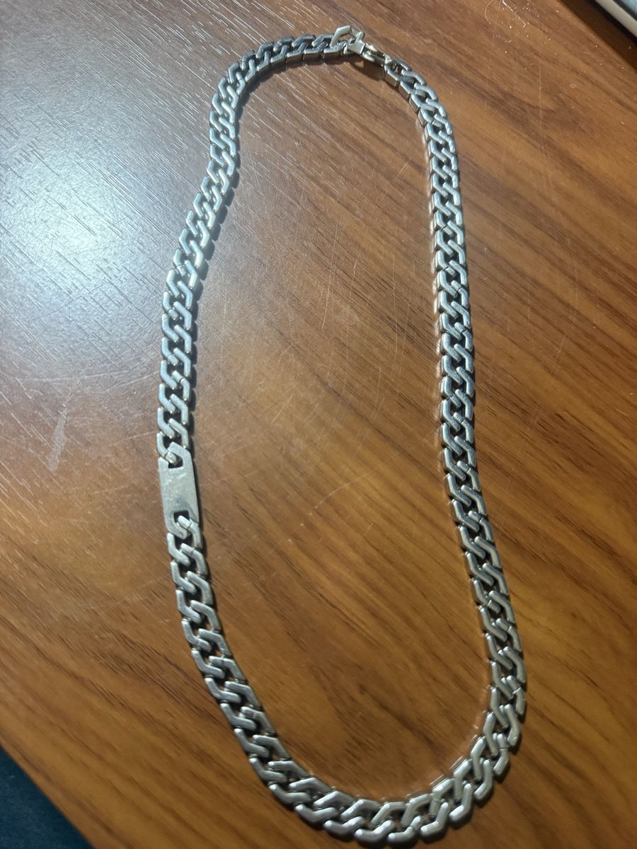 Silver-Tone Miami Cuban Link Chain Necklace - Unisex Fashion Jewelry, Good Condition