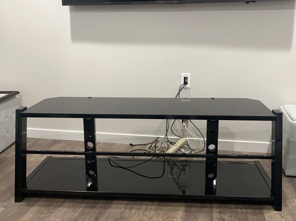 Large Black Metal And Glass TV stand