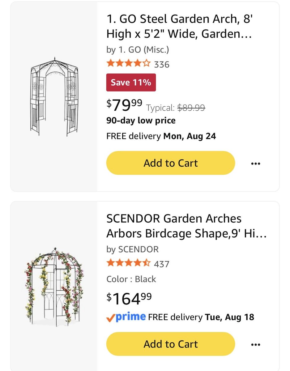 GO Steel Garden Arch Arbor 8' High x 5'2" Wide - Black Metal Pergola Gazebo