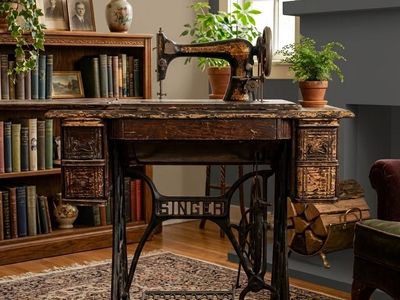 Vintage SINGER Treadle Sewing Machine with Ornate Cast Iron Base & Wooden Cabinet