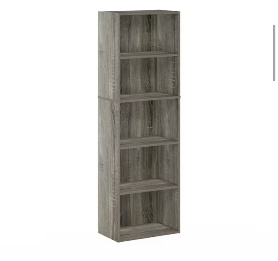 New Grey 5-shelf Standard Bookcase with Storage