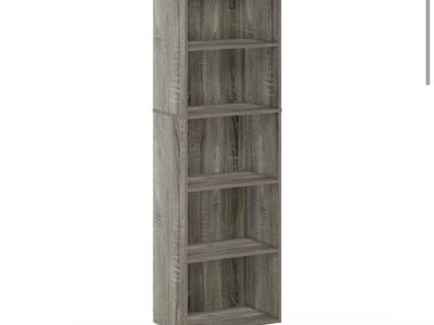New Grey 5-shelf Standard Bookcase with Storage
