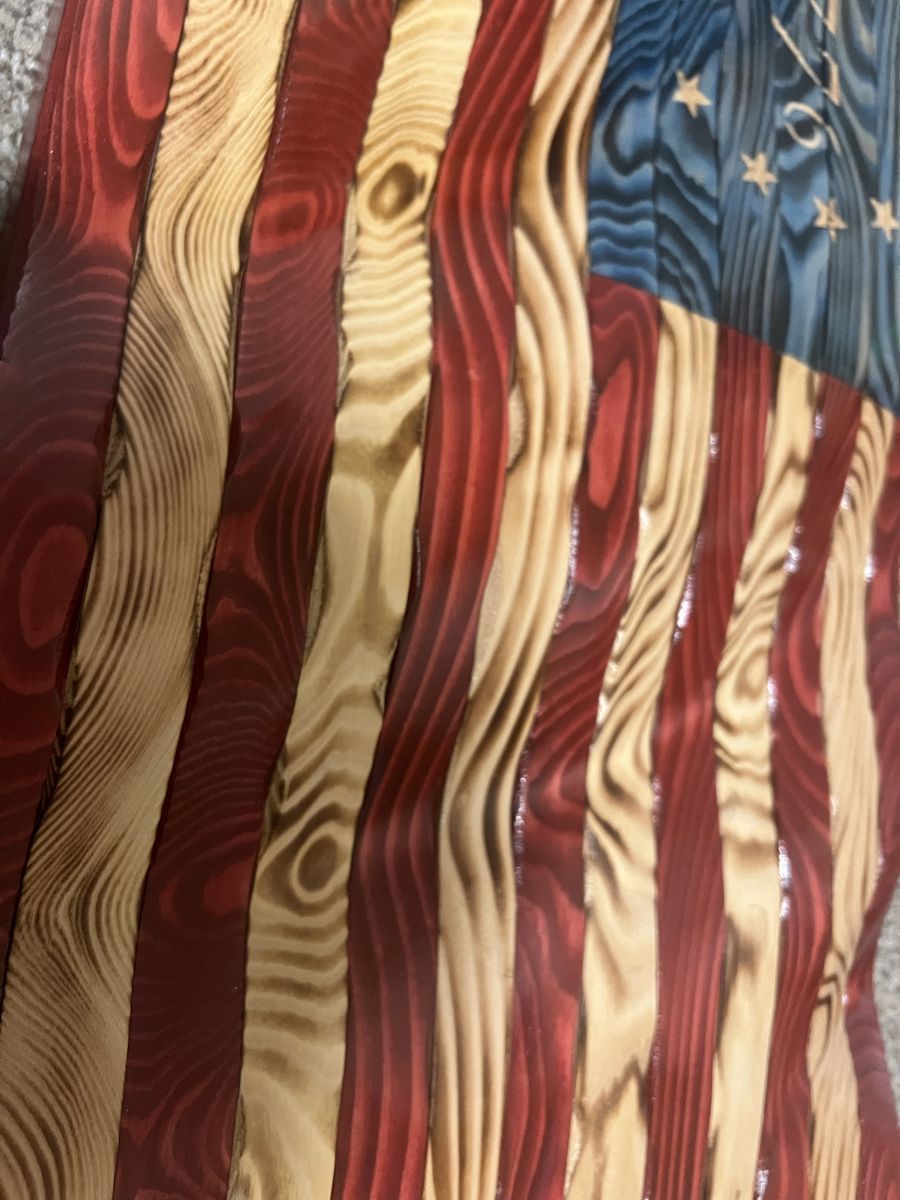 Hand carved wavy wood American flag