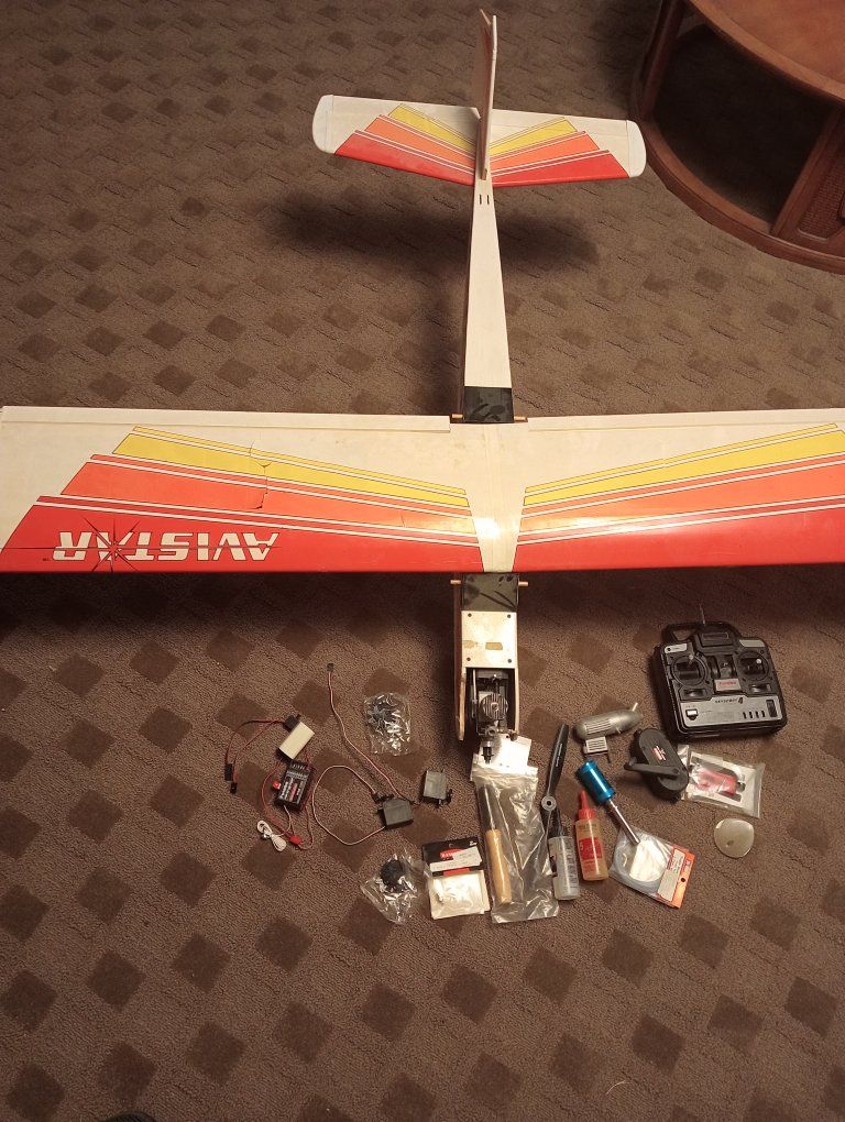 Vintage Avistar RC Airplane Model with Nitro Engine and Futaba Skysport 4 Transmitter