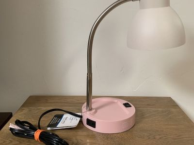 “NEW” Pink and Beige LED Lamp with Outlet