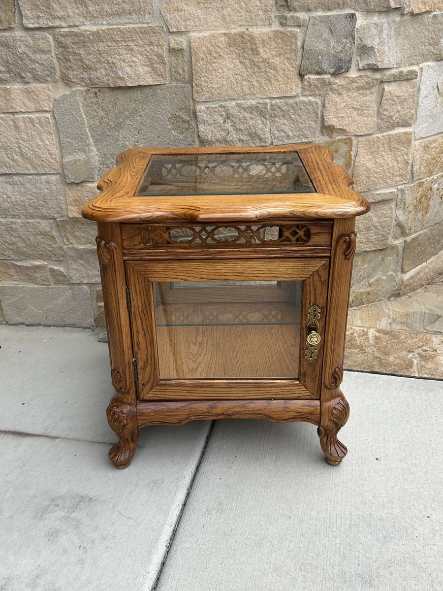 Vintage Wooden nightstand or end table with Glass Door
