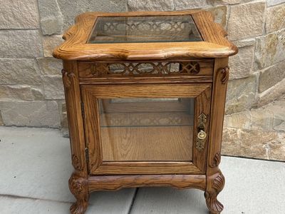 Vintage Wooden nightstand or end table with Glass Door