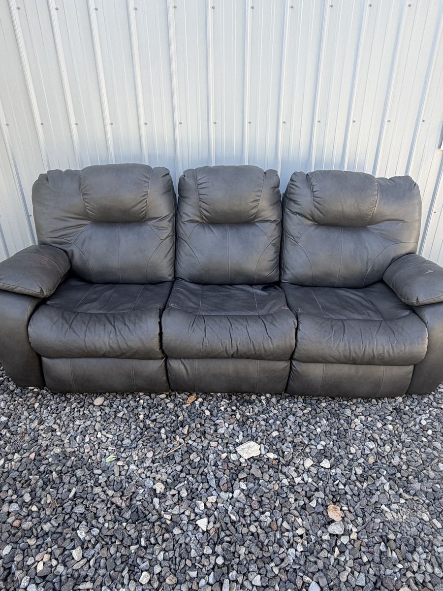 Dark Gray Faux Leather Reclining Sofa and Console Loveseat Set