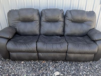 Dark Gray Faux Leather Reclining Sofa and Console Loveseat Set