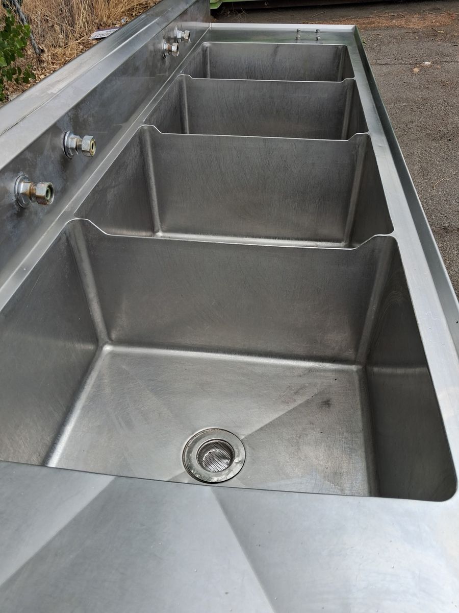 Commercial Stainless Steel 3-Compartment Sink with Dual Spray Faucets