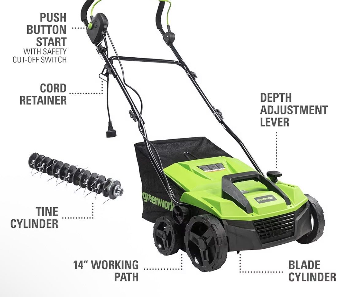 Greenworks 13 Amp 14-Inch Corded Dethatcher / Scarifier, DT13B00