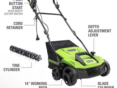 Greenworks 13 Amp 14-Inch Corded Dethatcher / Scarifier, DT13B00