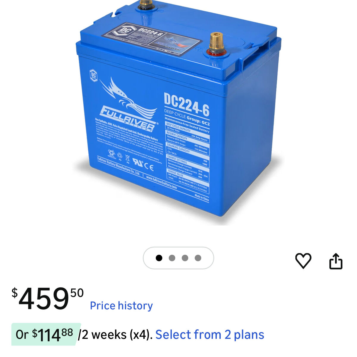 Fullriver DC224-6 Deep Cycle AGM Battery