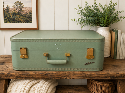 Vintage Lady Baltimore Suitcase Green Mid Century 21” Hard Case