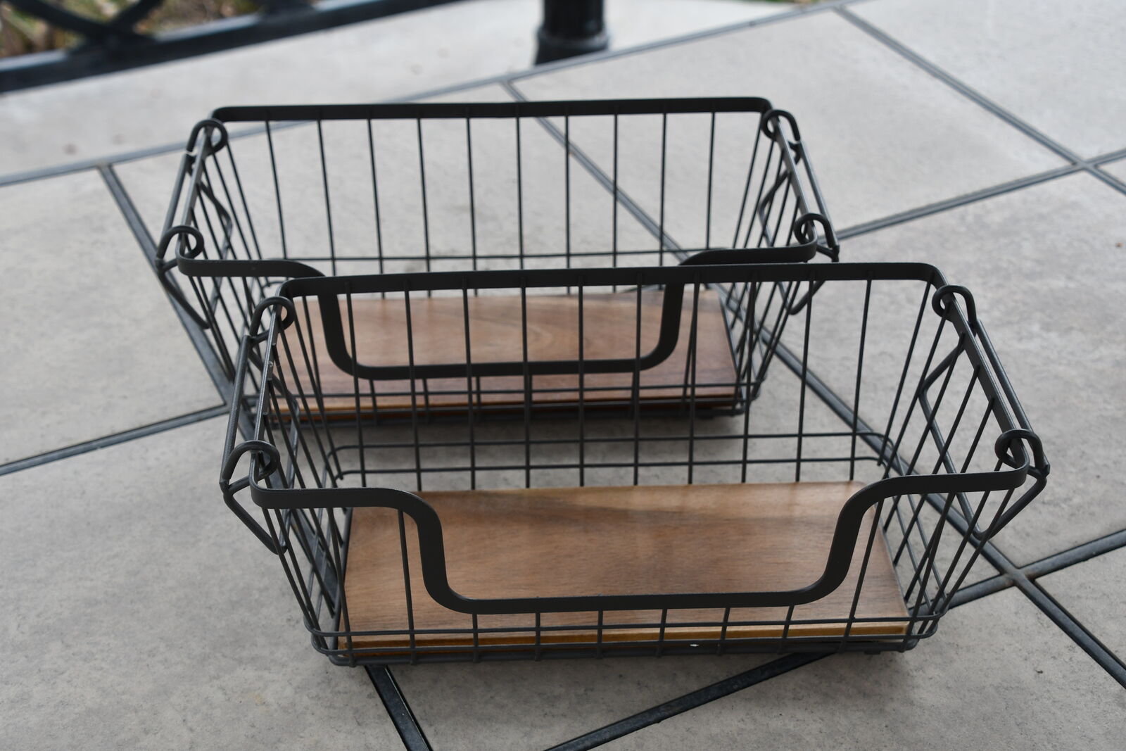 2 WOOD & METAL CONTAINERS ~ HOLDS FLOWER POTS ~ 12.5" x 6" ~ STACKABLE for STORAGE ~ BOTH FOR $5