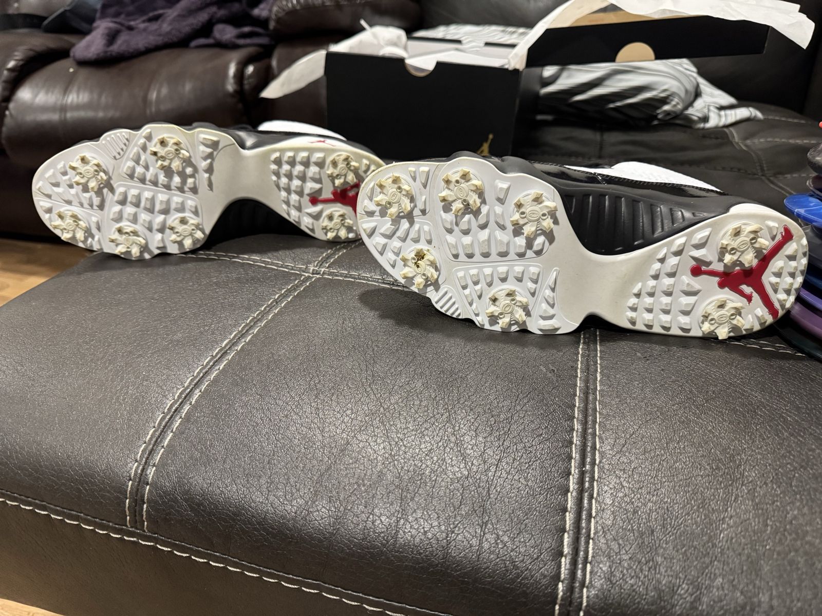 Jordan 9 Low Golf Shoes Men's Size 10 - Black/White with Red Jumpman, Excellent Condition