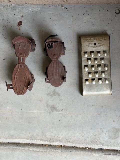 Antique skates and food shredder