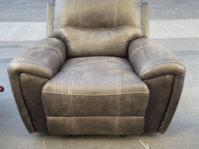 Grey Faux Leather Manual Rocker Recliner, Super Comfortable