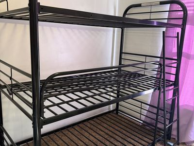 Black Metal Triple Twin Bunk Bed with Ladder - Space Saving Design