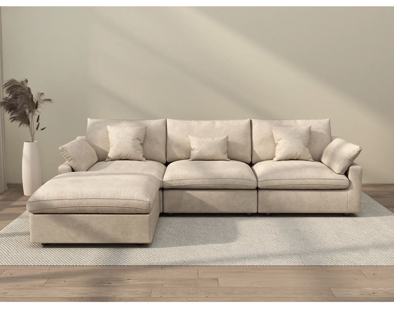 Deluxe Cloud 4 piece Khaki Washable L-Shaped Sectional