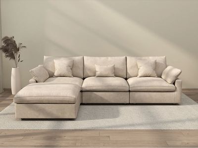 Deluxe Cloud 4 piece Khaki Washable L-Shaped Sectional