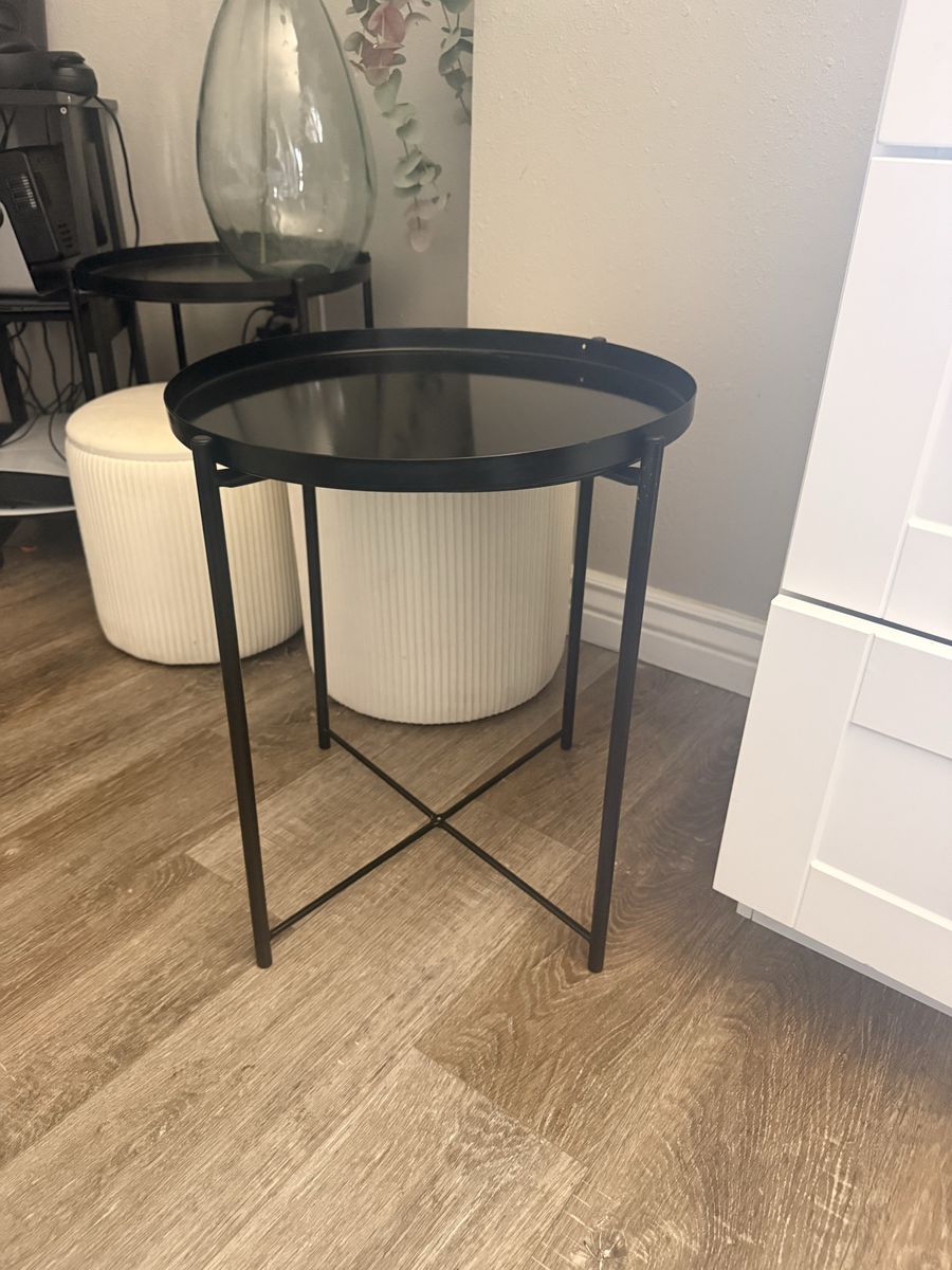 matching Round Black Metal Side Table - Modern Industrial Accent Furniture with X-Base Design