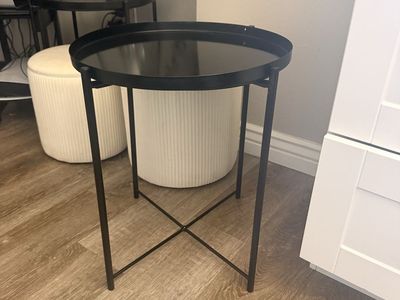 matching Round Black Metal Side Table - Modern Industrial Accent Furniture with X-Base Design