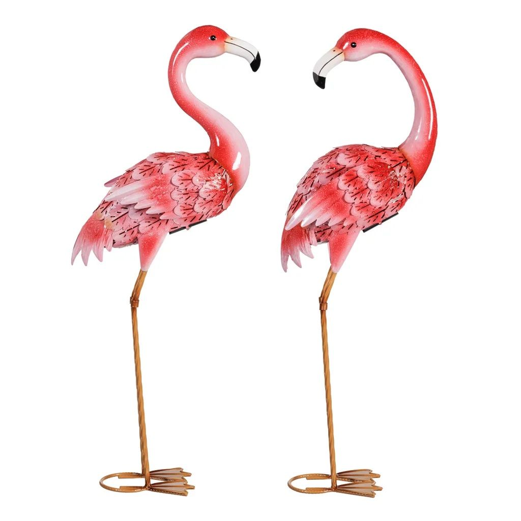 Solar LED Flamingo Pair, Set of 2, Hand Crafted Metal  1933884  #106016